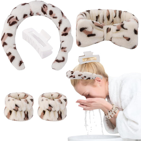 Canitor Spa Headband Wrist Bands Set with Hair Clips Skincare Headband for Washing Face Non Slip Puffy Terry Cloth Makeup Headband Cute Women Teen...