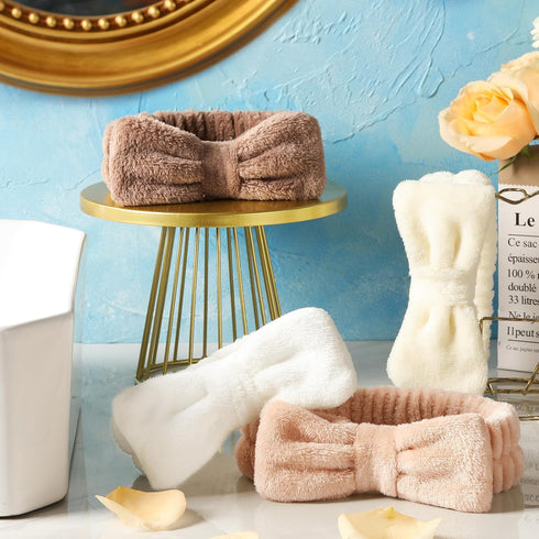 VITEVER 4 Pack Spa Headband for Washing Face, Girls Makeup Bow Tie Hair Band, Microfiber Women Headbands, Elastic Headband to Wash Face Skincare, ...