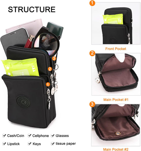 Women Crossbody Bags Zipper Waterproof Nylon Wallet Cellphone Purse Ladies Shoulder Bag Wristlet Handbag...