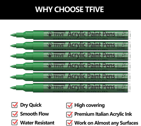Green Marker Paint Pens - 6 Pack Acrylic Green Permanent Marker, 0.7mm Extra Fine Tip Paint Pen for Art Projects, Drawing, Rock Painting, Stone, C...