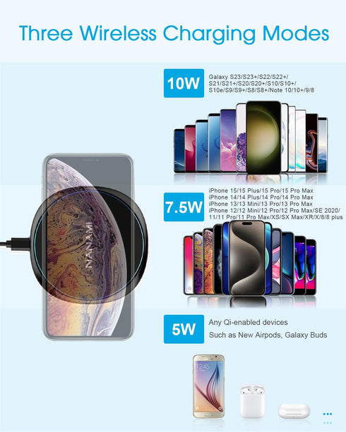 NANAMI Fast Wireless Charger, 7.5W Qi Certified Charging Pad with PD3.0 Adapter USB Charger for iPhone 15/14/13/12/11 Pro Max/XR/8 Plus/Airpods 2,...