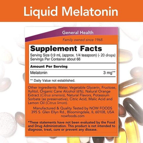 NOW Supplements, Liquid Melatonin, 3 mg Per Serving, Fast Absorbtion and Great Taste, 2-Ounces...