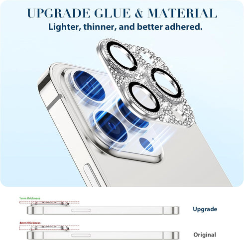 Goton for iPhone 15 Pro Max & 15 Pro Camera Lens Protector Bling Glitter, Diamond Metal Lens Cover Tempered Glass Screen Protector for 15 Promax /...