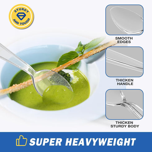 POSATE Heavy Duty Plastic Spoons - Food-Grade Disposable Material, Clear, Pack of 30...