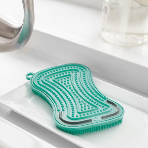 GreenLife Reusable Multipurpose Silicone 2 Pack Sponge and Scrubber, Hygienic and Odor Resistant Dish Washing, Scratch Free Cleaning, Dishwasher a...