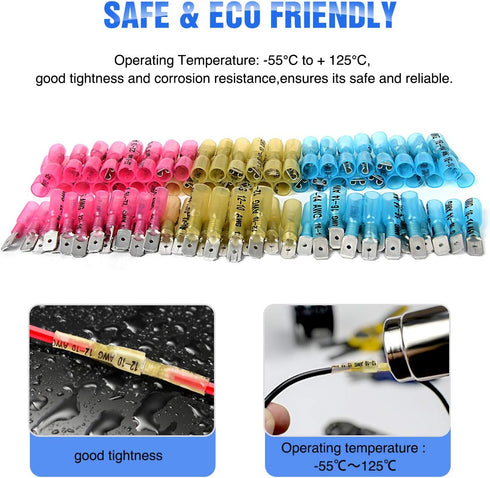 Nilight - 50027R 250 PCS Heat Shrink Spade Connectors Quick Disconnect Wire Connectors Electrical Spade Terminals Heat Shrink Fully Insulated Male...