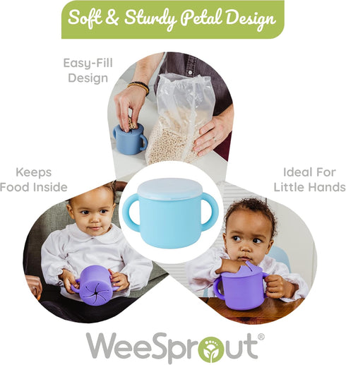 WeeSprout Snack Containers, Food Grade Silicone Cups, Spill-Proof Tops For Toddlers and Babies, Premium Hard Plastic Travel Lids, Dishwasher Safe,...