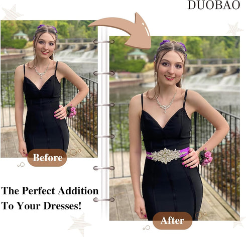 DUOBAO Crystal Rhinestone Applique Silver Wedding Sash Bridal Belts Pearl Appliques Handmade Rhinestones Belt With two 300cm Ribbons for Prom Brid...