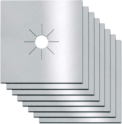 Stove Burner Covers,0.3 MM Double Thickness,8 Pack,Gas Stove Burner Liners,Non-stick Reusable Gas Range Stove Top Covers for Kitchen,Cuttable,Easy to Clean,Silver,Size 10.6” x 10.6”