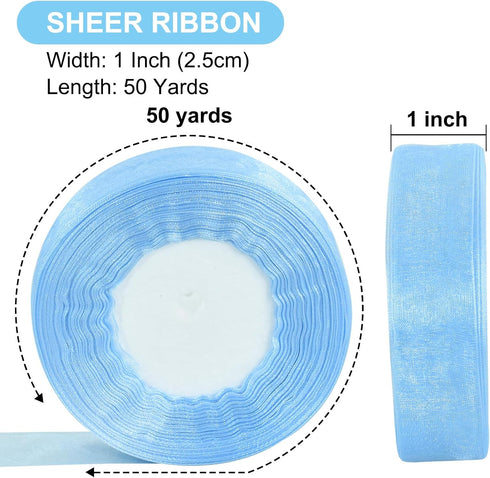 TONIFUL 1 Inch-50yds Light Blue Sheer Chiffon Ribbons, Organza Ribbon for Wedding,Christmas,Valentine's Décor,Gift Wrapping, Bows Making, Floral B...