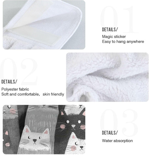 Boccsty Cats Kitten Pattern Hanging Kitchen Towels 2 Pieces Funny Gray Kitty Animal Dish Cloth Tie Towels Hand Towel Tea Bar Towels for Bathroom F...