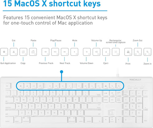 Macally 104 Key USB Wired Keyboard and Mouse Combo with Apple Shortcut Keys for Mac, iMac, Macbook, and Windows PC (MKEYECOMBO), White...
