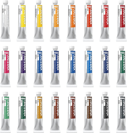 AUREUO Artist Grade Watercolor Paint Set 24 Colors x 0.27 fl oz / 8ml - Non-Toxic Watercolor Tubes for Professional Artists...