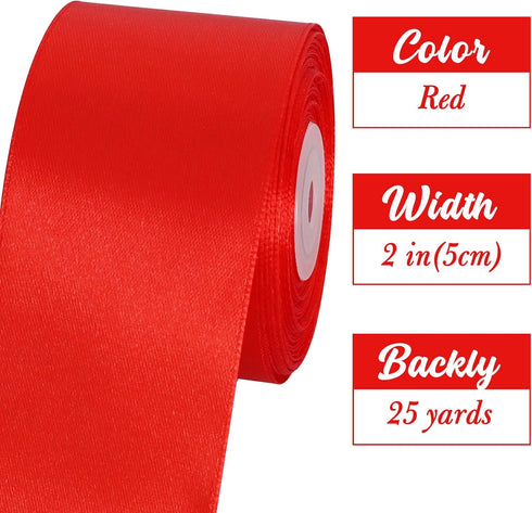 TONIFUL 2 Inch x 25 Yards Wide Red Satin Ribbon Solid Fabric Ribbons Roll for Valentine's Day Crafts Chair Sash Gift Wrapping Invitation Cards Flo...