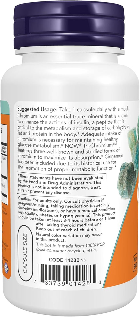 NOW Supplements, Tri-Chromium™ 500 mcg with Cinnamon, Insulin Co-Factor*, 90 Veg Capsules...