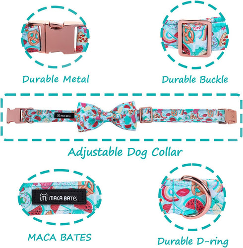Maca Bates Summer Dog Collar with Fruit Icecream Print Bow Bowtie for Dogs Adjustable Breakaway Bow Tie Cute Puppy Collars Birthday Gift for Small...