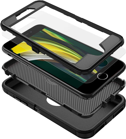 for iPhone SE 2020 Case,Built-in Screen Protector, Shockproof 3-Layer Full Body Protection Rugged Heavy Duty High Impact Hard Cover Case for iPhon...