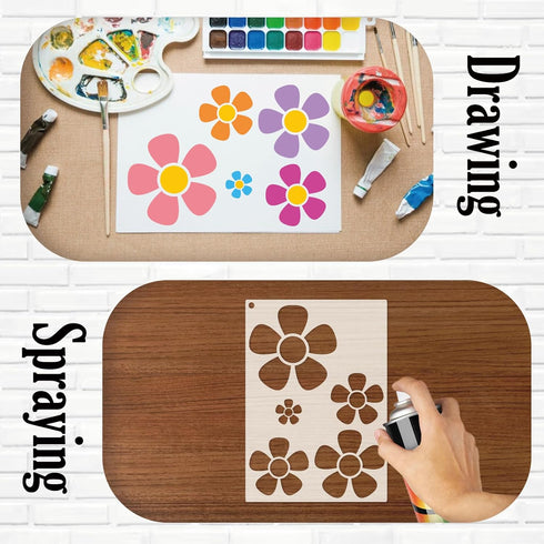 Flower Stencils for Painting on Wood, 11.8 inch Floral Daisy Stencils for Crafts Reusable Wood Burning Drawing Art Spring Paint Stencils for Wall ...