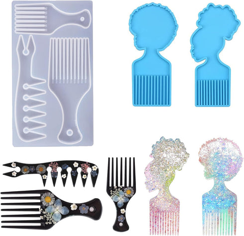 Hair Pick Comb Resin Molds - 3pcs African Afro Comb Molds Epoxy Resin Casting Molds for Silicone DIY Crafts...