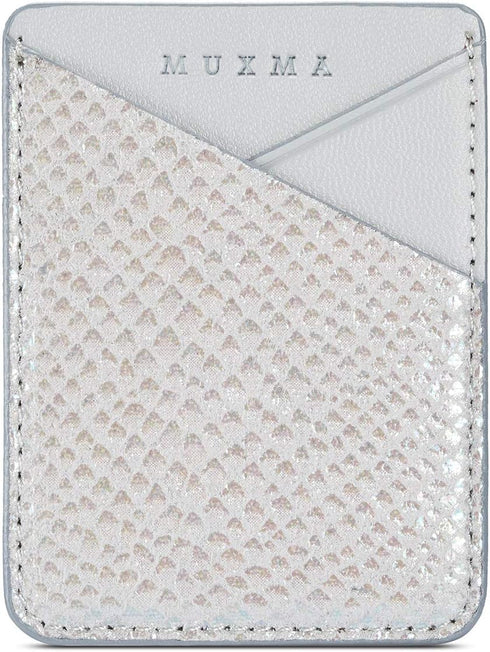 LUVI Phone Card Holder Wallet Sticky Phone Wallet PU Leather Wallet with Glossy Holographic Gradient Ramp Snake Skin Design Pocket Pouch Sleeve Sl...