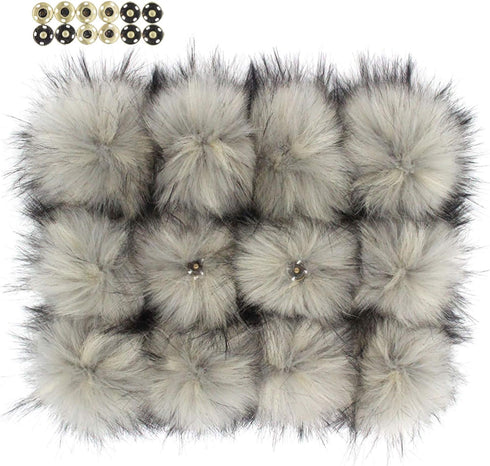Furling Pompoms 12pcs Fluffy Faux Raccoon Fur Pompoms with Press Button for Knitted Hats Scarves Accessories 5.5 Inches(Light Gray)...