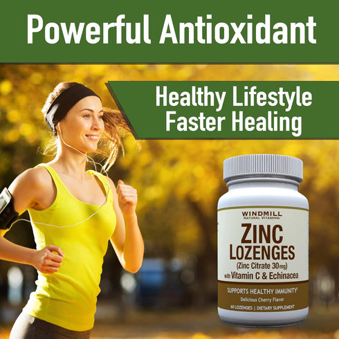 Windmill Health Products Zinc Lozenges, Immune Booster, with Echinacea and Vitamin C, 60 Lozenges, 60 Count...