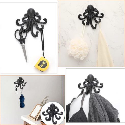 Sumnacon 6 Inch Cast Iron Octopus Coat Hook - Rustic Metal Wall Rack for Key Towel Bag, Hat Scarf with Screws, Decorative Duty Clothing Hanger for...