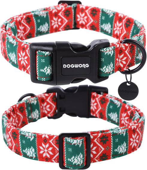 DOGWONG Christmas Cotton Dog Collar, Red Green Stripe Christmas Dog Collar Durable Soft Fabric Pet Dog Collar Cute Red Puppy Necklace for Small Me...