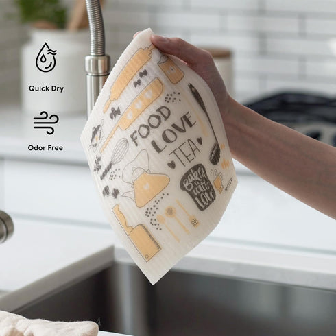 RECYCO Swedish Dishcloths for Kitchen | 6 Packs Kitchen Love Washable Dish Rags | Cellulose Reusable Cleaning Paper Towels | Absorbent Counter Dis...