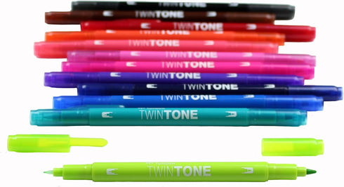 Tombow 61500 Twintone Marker Set, Bright, 12-Pack. Double-Sided Markers for Bold and Precise Writing...