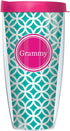 Pink Grammy Insignia Wrap on Teal and White Roundabout 22 Ounce Double-Walled Travel Tumbler Mug with Hot Pink Easy Sip Lid...