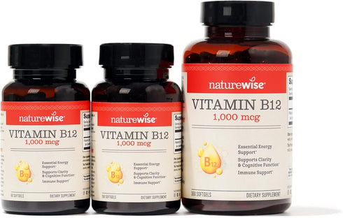 NatureWise Vitamin B12 1000 mcg - B12 Vitamin Supplement for Supporting Energy Levels, Mental Clarity, Nervous System Health - Easy-to-Swallow, Gl...
