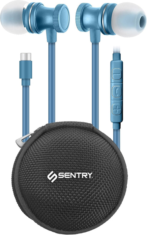 Sentry OSE450 Blue Headphones in-Ear Earbuds with Wired USB-C Connection, Inline Volume Controller & Microphone, Noise Isolation...