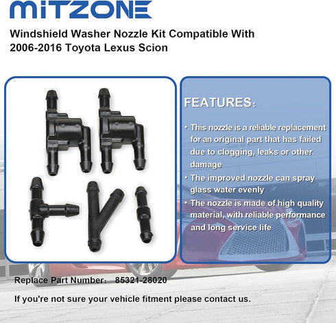 MITZONE Windshield Washer Nozzle Kit Compatible with 2006-2016 Toyota lexus scion Replace 85321-28020...