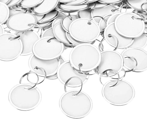 100 Pieces White Key Tags Metal Key Tags Round Paper Key Tags with Split Rings (31mm, White)...