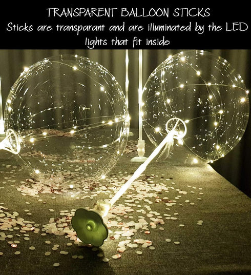 Clear Transparent Balloon Sticks and Stands 10pc set, holders, reusable balloon sticks for table top use with LED Bobo Balloon, for wedding decor,...