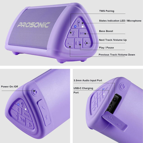 Prosonic BT3 Portable Wireless Bluetooth Speaker with 10W Stereo Sound & Bass Boost -Rich Sound & Intense Bass -Bluetooth 5.0 -Microphone -IPX5 - ...