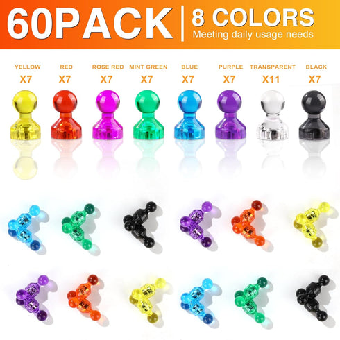 MIKEDE Fridge Magnets, 8 Colors Neodymium Refrigerator Magnets, Small Strong Magnets for Whiteboard, Push Pin Magnets for Dry Erase Board Map Kitc...
