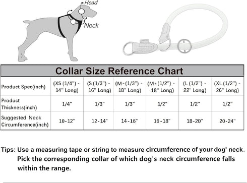 Braided Collar, Pro Training Dog Collar, No Pull Round Collar, Slip Collar with Slidable Stop Ring - Ideal for Medium/Large Dogs (M+(1/2") - 18" L...