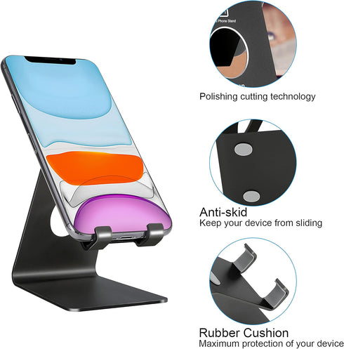 Cell Phone Stand, Desk Phone Holder, Cradle, Dock, Compatible with All 4-8inch Phones, Office Kitchen Traveling Accessories T1 Black...