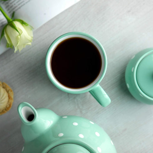 City to Cottage Handmade Teal Blue and White Polka Dot Ceramic Extra Large 17.5oz/500ml | Hot Chocolate, Coffee, Tea Mug, Cup with Handle Unique D...