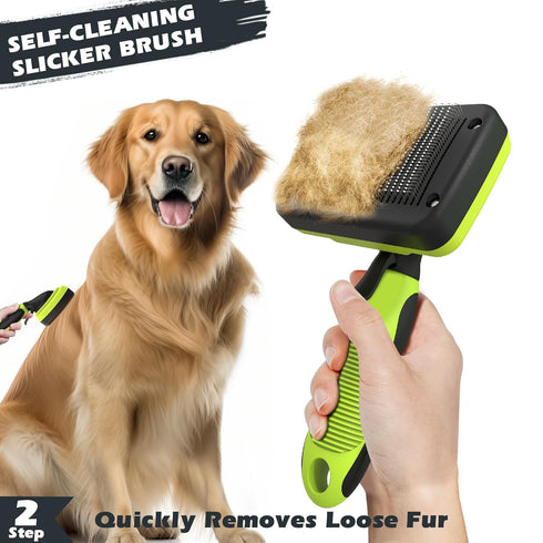 3PCS Dog Brush I Dog Brush for Shedding I Deshedding Dog Brush I Dog Bath Brush I Slicker Brush For Dogs I Dog Comb I Premium Pet Supplies (Green ...