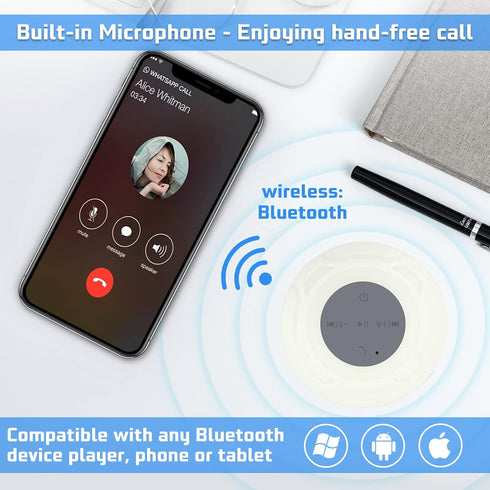 Waterproof Bluetooth Shower Speaker Portable Wireless Water-Resistant Speaker Suction Cup,Built-in Mic Gifts for Kids Speakerphone for iPhone Phon...
