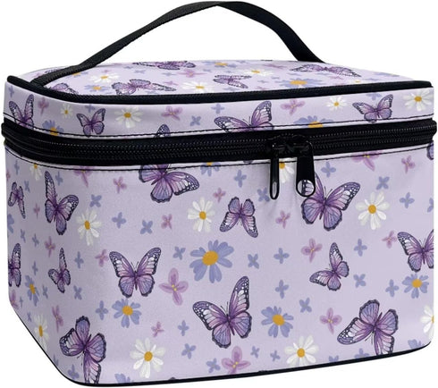 Purple Butterfly Makeup Bag Floral Cosmetic Bags for Women Cute Aesthetic Toiletry Bag Skincare Organizer Travel Case Portable Makeup Organizer fo...