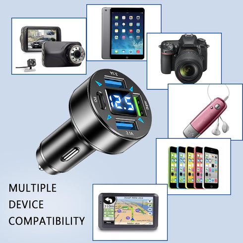 Fast Car Charger,4 Ports Cigarette Lighter USB Charger with LED Voltmeter,PD3.1/Super Port Car Charger Adapter Fast Charging,Compatible with iPhon...