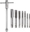 T-Handle Ratchet Tap Wrench + Metric Tap Set, 7pcs M3 M4 M5 M6 M8 M10 M12 Thread Taps and M5-M12 Adjustable 10" Long Ratcheting Wrench Hand Tappin...