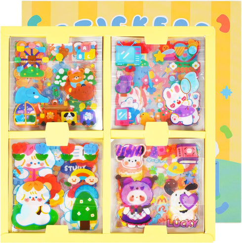Cute Kawaii Cartoon Stickers Set -Transparent PET Scrapbook Sticker Decorative Decal for Bullet Journaling,DIY Arts Crafts,Album,Planners,Junk Jou...