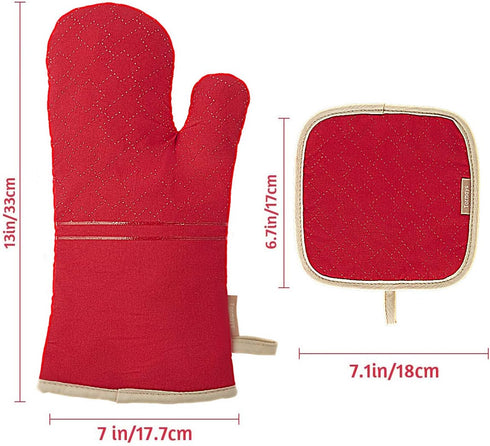4Pcs Oven Mitts and Pot Holders Set, 572F Heat Resistant Oven Glove, Soft Cotton Lining with Non-Slip Surface for Kitchen Baking BBQ (Red)...