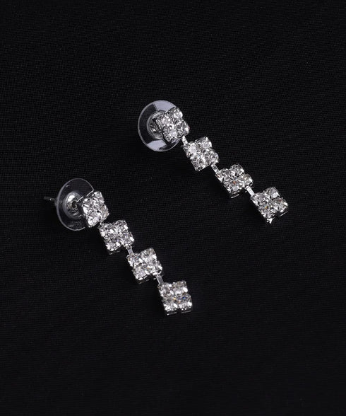 Bridal Necklace Earrings Set Crystal Necklace Rhinestone Dangle Earrings Set for Bride Bridesmaid Silver Square Pendant Necklace Earrings Set Wedd...