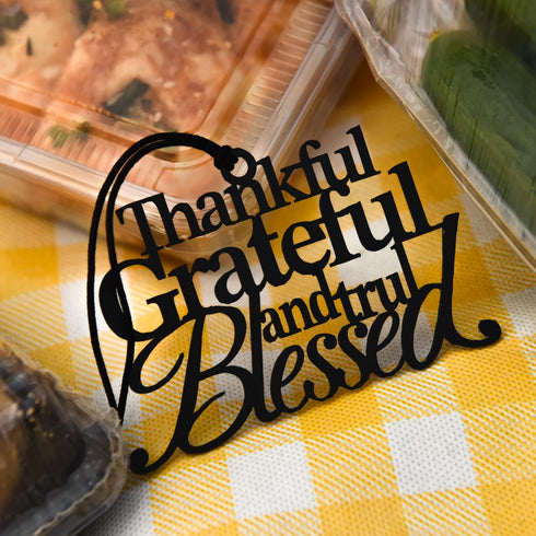 Handmade Thankful Grateful Blessed Car Mirror Hanging Decor,Thankful Black Metal Iron Decor Blessed Signs for Car Decor,Gift for Blessed...